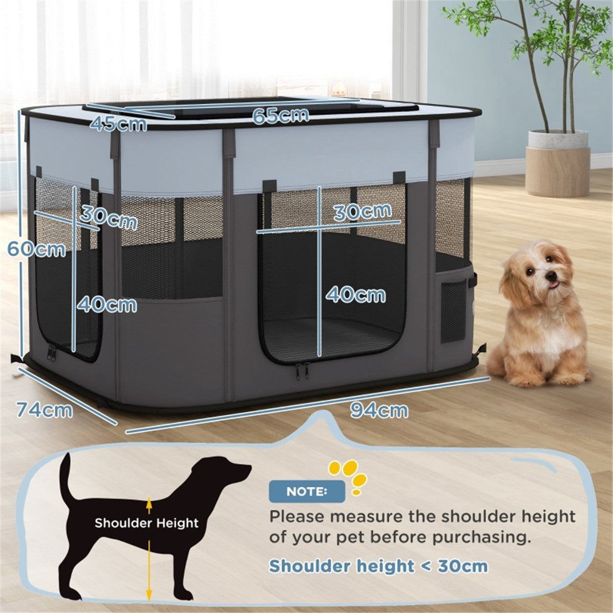 Pawffin Foldable Pet Playpen — Grey & Black