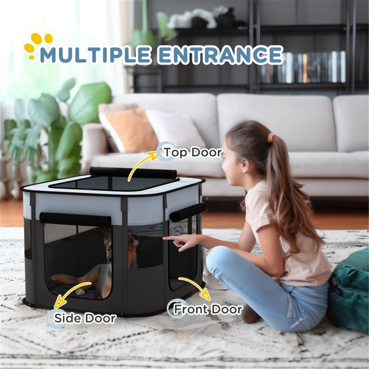 Pawffin Foldable Pet Playpen — Grey & Black