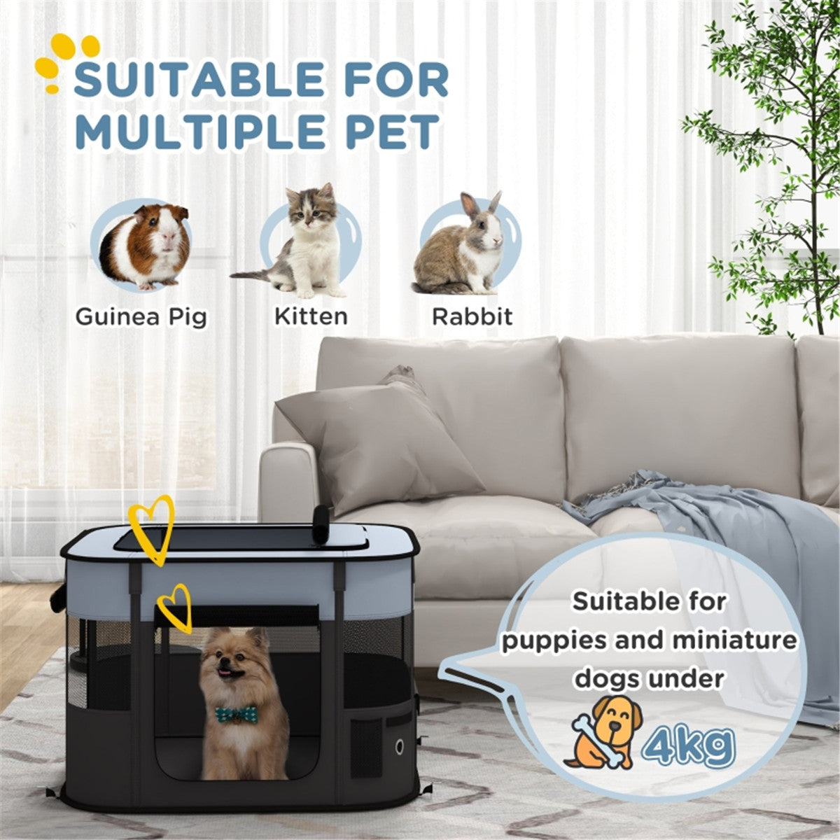 Pawffin Foldable Pet Playpen — Grey & Black