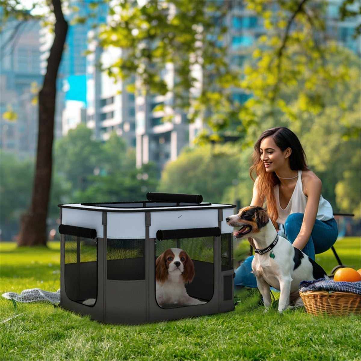 Pawffin Foldable Pet Playpen — Grey & Black