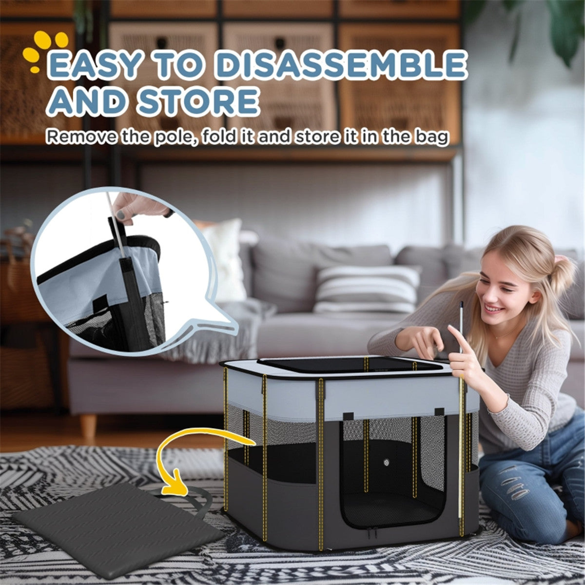 Pawffin Foldable Pet Playpen — Grey & Black