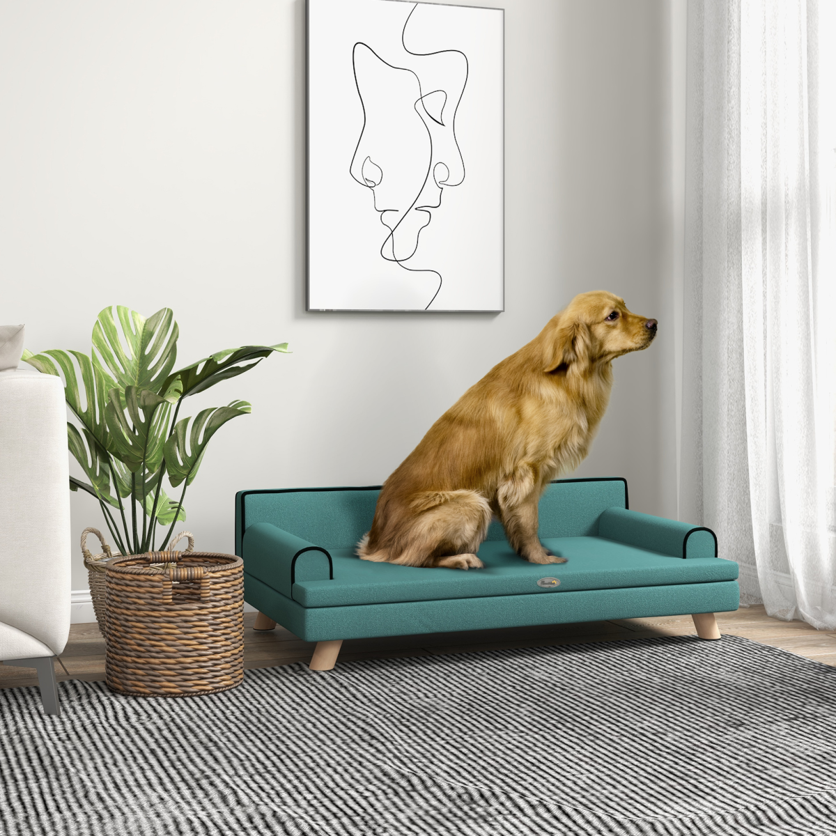 Pawffin Dog Sofa w/ Legs, Water-Resistant Fabric for Large, Medium Dogs - Green