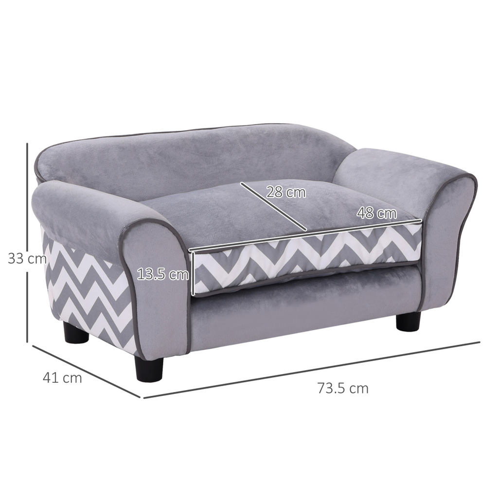 Pawffin Dog Sofa Cat Couch Bed for XS Dogs w/ Removable Sponge Cushion - Grey