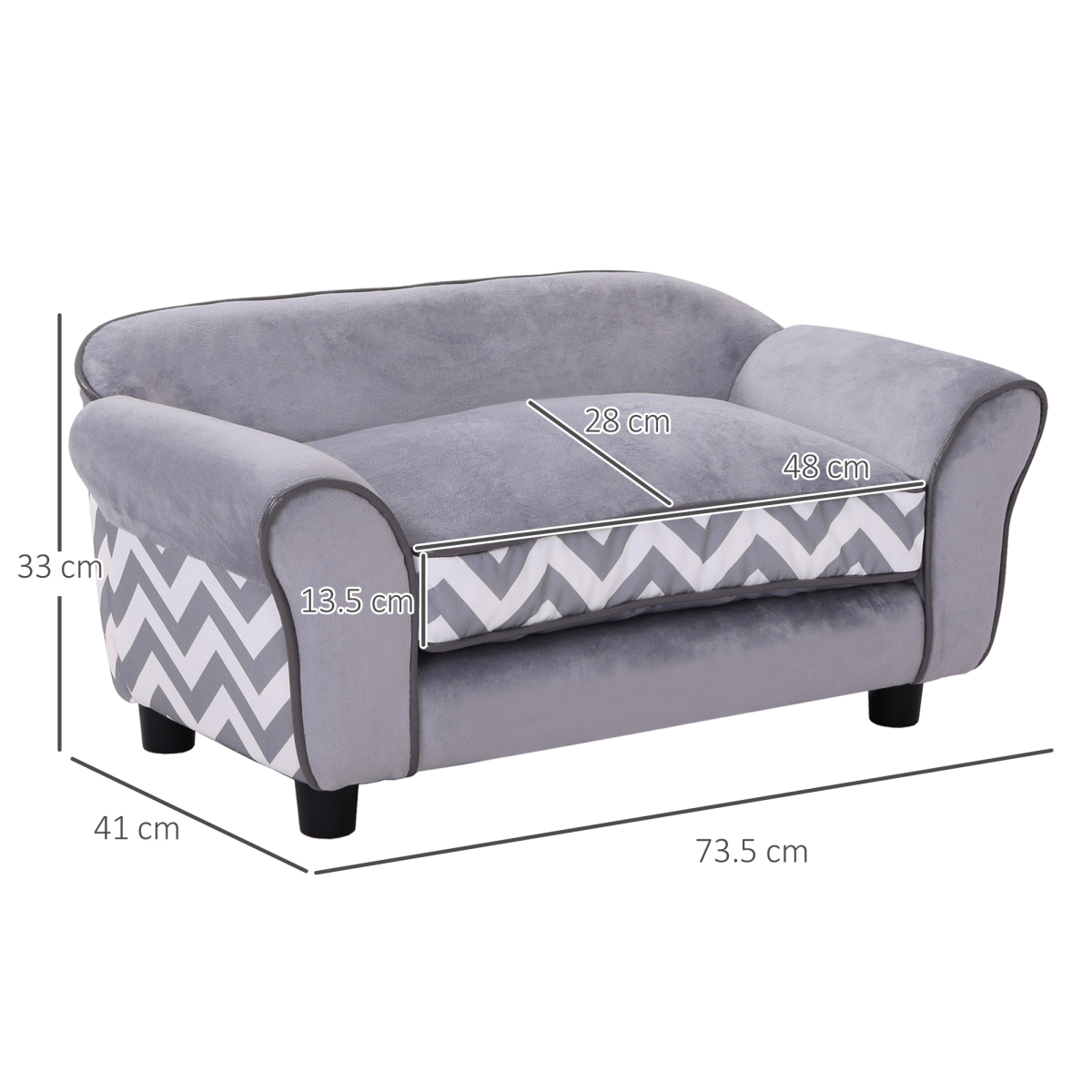 Pawffin Dog Sofa Cat Couch Bed for XS Dogs w/ Removable Sponge Cushion - Grey