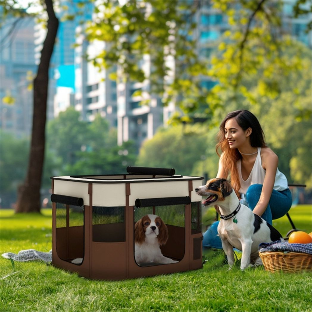 Pawffin Large Pet Playpen — Brown & Beige
