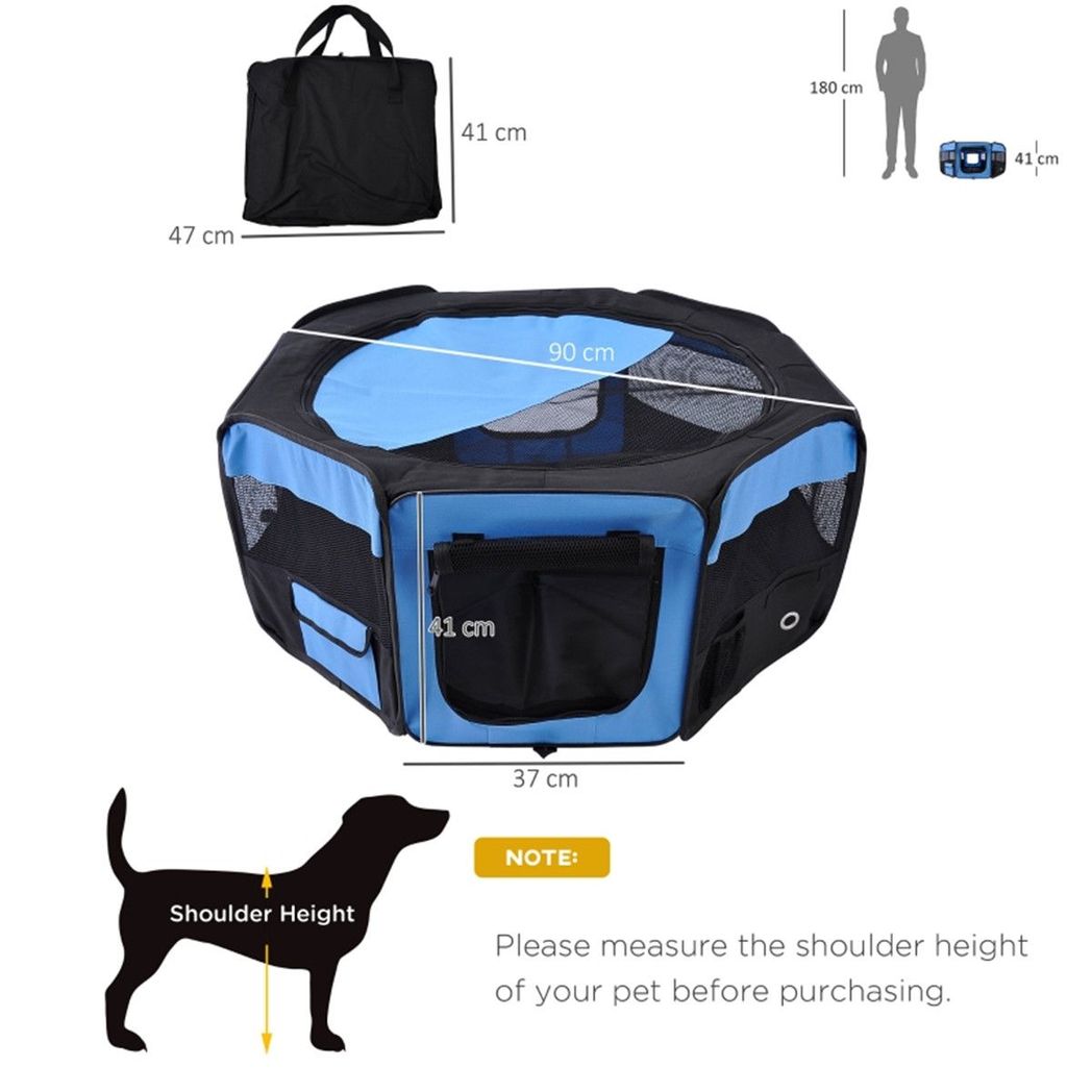 Pawffin Foldable Pet Playpen — Blue & Black