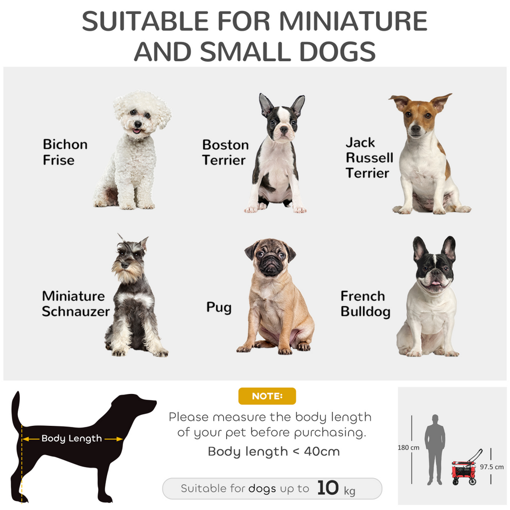 Pawffin Foldable Pet Stroller w/ Detachable Carrier, Soft Padding - Red