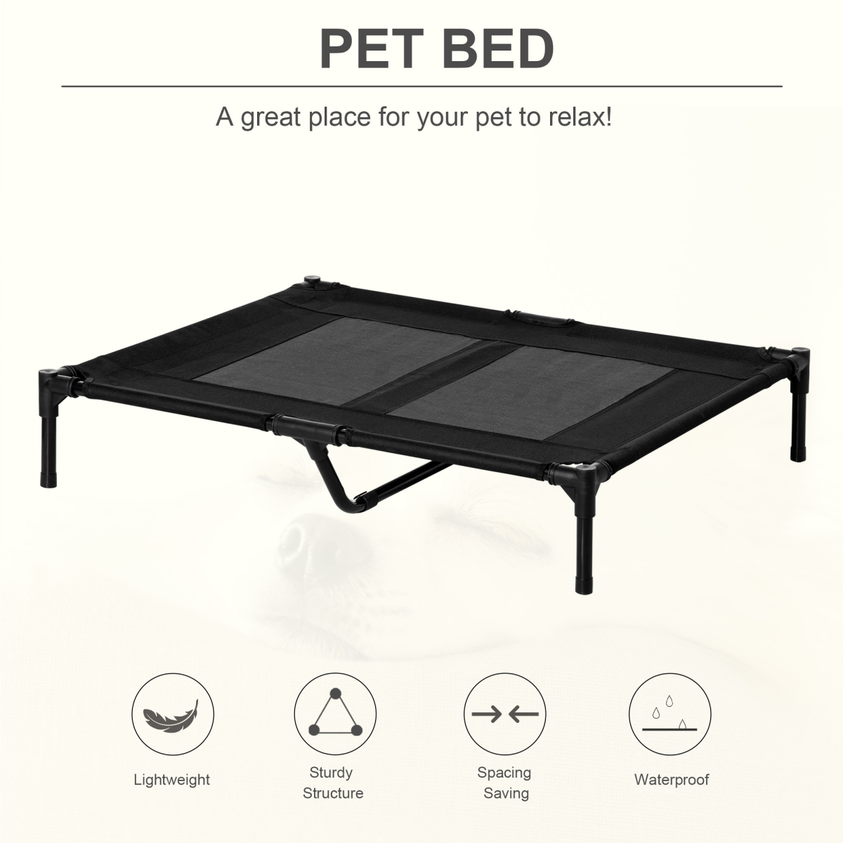 Pawffin Elevated Pet Cot — Black
