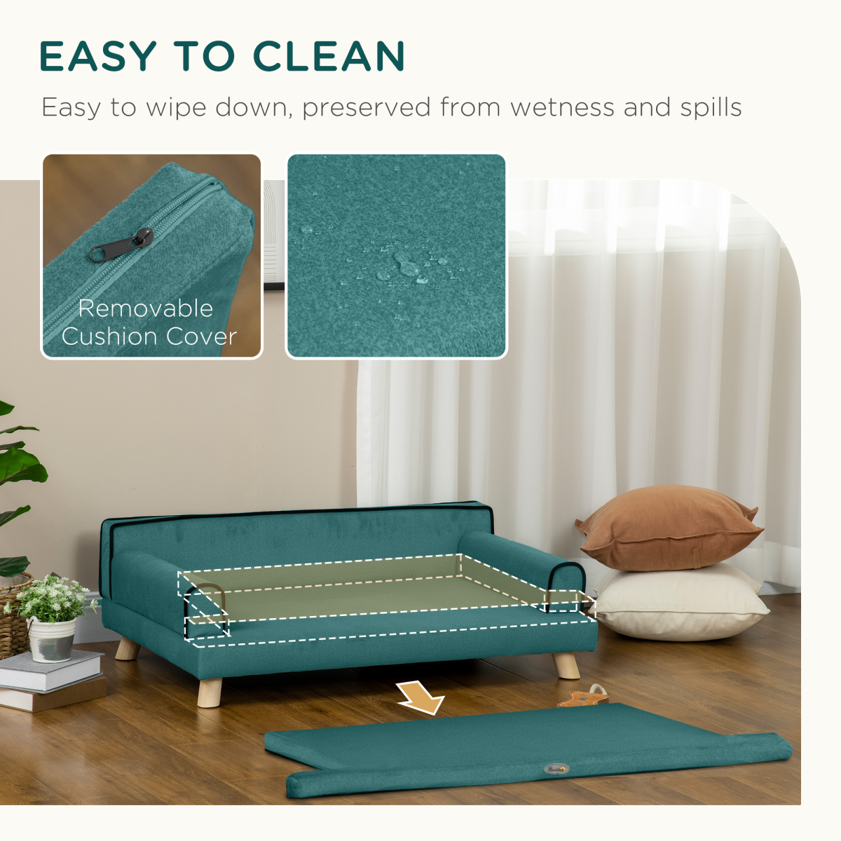 Pawffin Dog Sofa w/ Legs, Water-Resistant Fabric for Large, Medium Dogs - Green