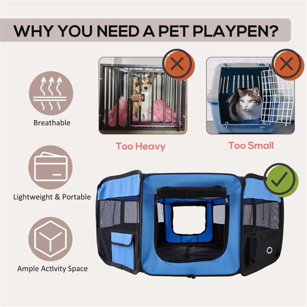 Pawffin Foldable Pet Playpen — Blue & Black