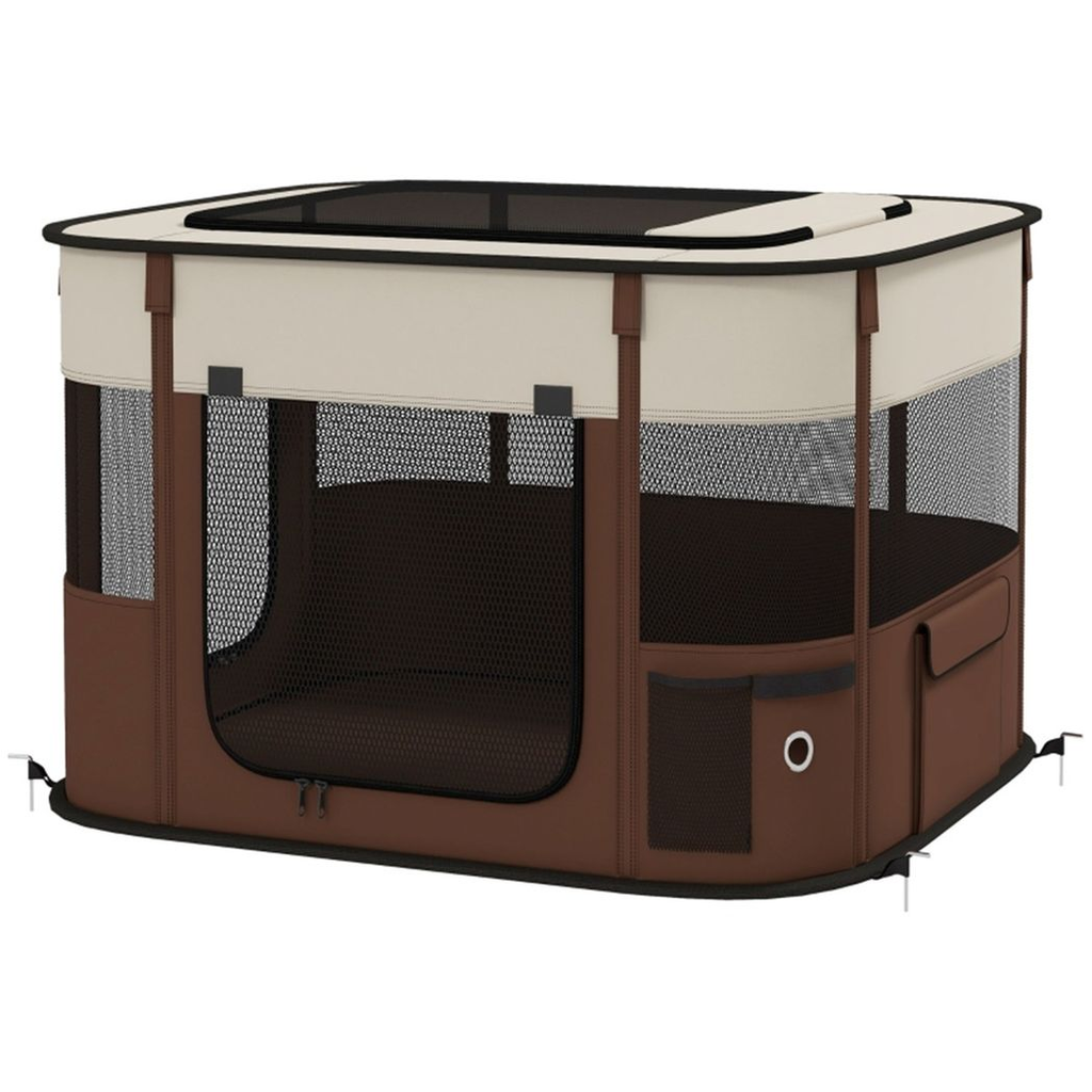 Pawffin Large Pet Playpen — Brown & Beige