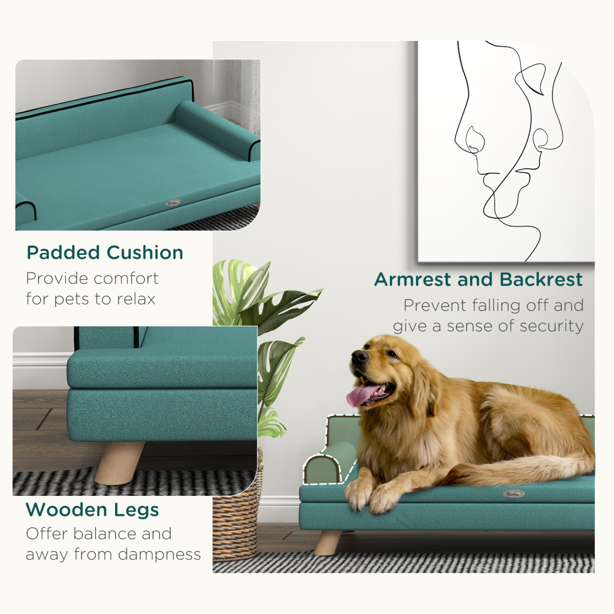 Pawffin Dog Sofa w/ Legs, Water-Resistant Fabric for Large, Medium Dogs - Green