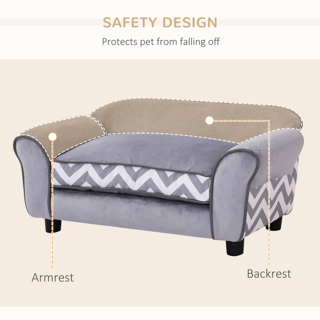 Pawffin Dog Sofa Cat Couch Bed for XS Dogs w/ Removable Sponge Cushion - Grey