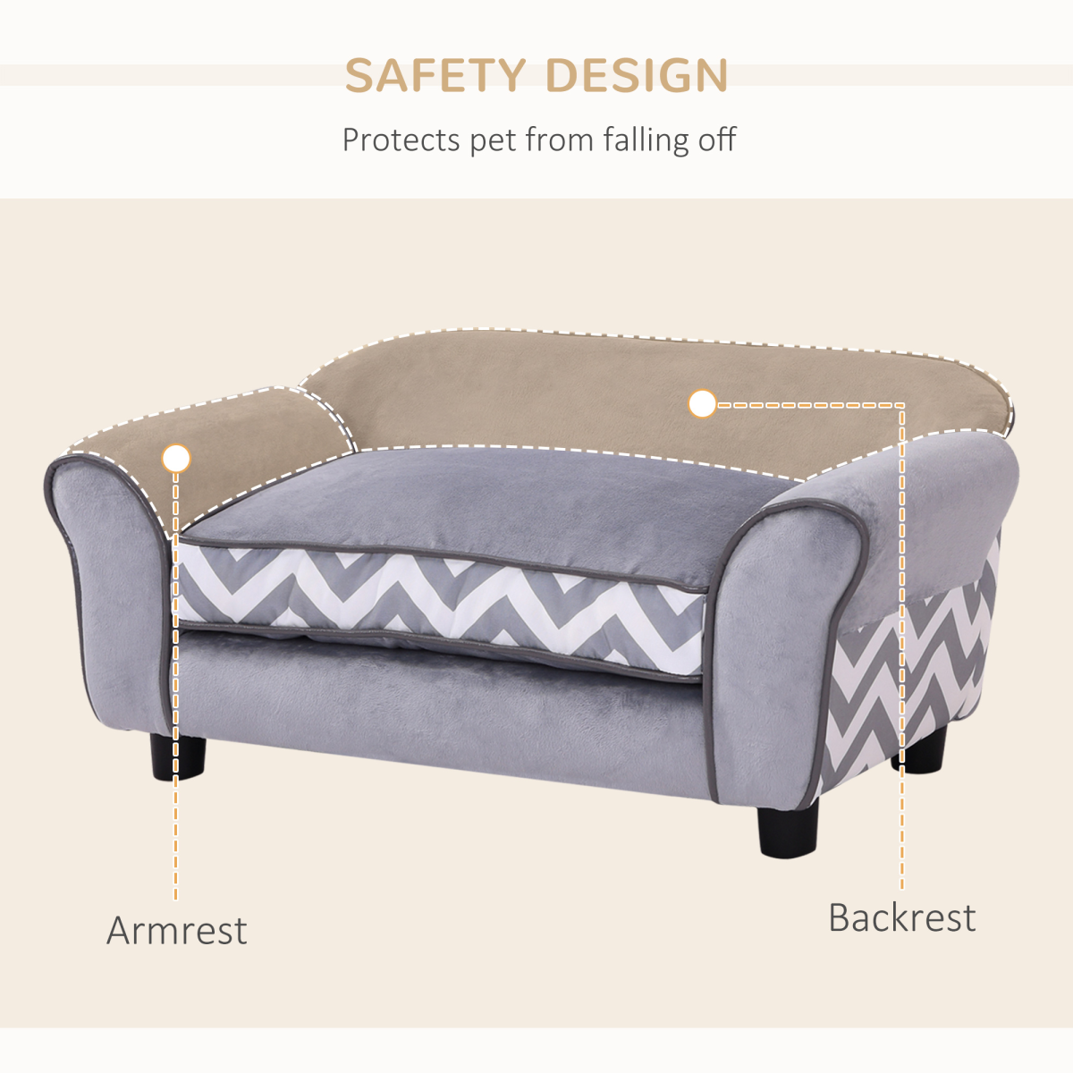 Pawffin Dog Sofa Cat Couch Bed for XS Dogs w/ Removable Sponge Cushion - Grey