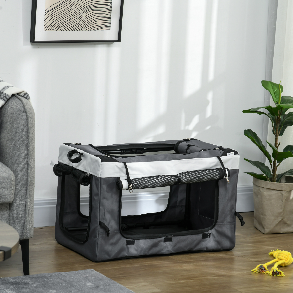 Pawffin Foldable Pet Stroller w/ Detachable Carrier, Soft Padding - Grey