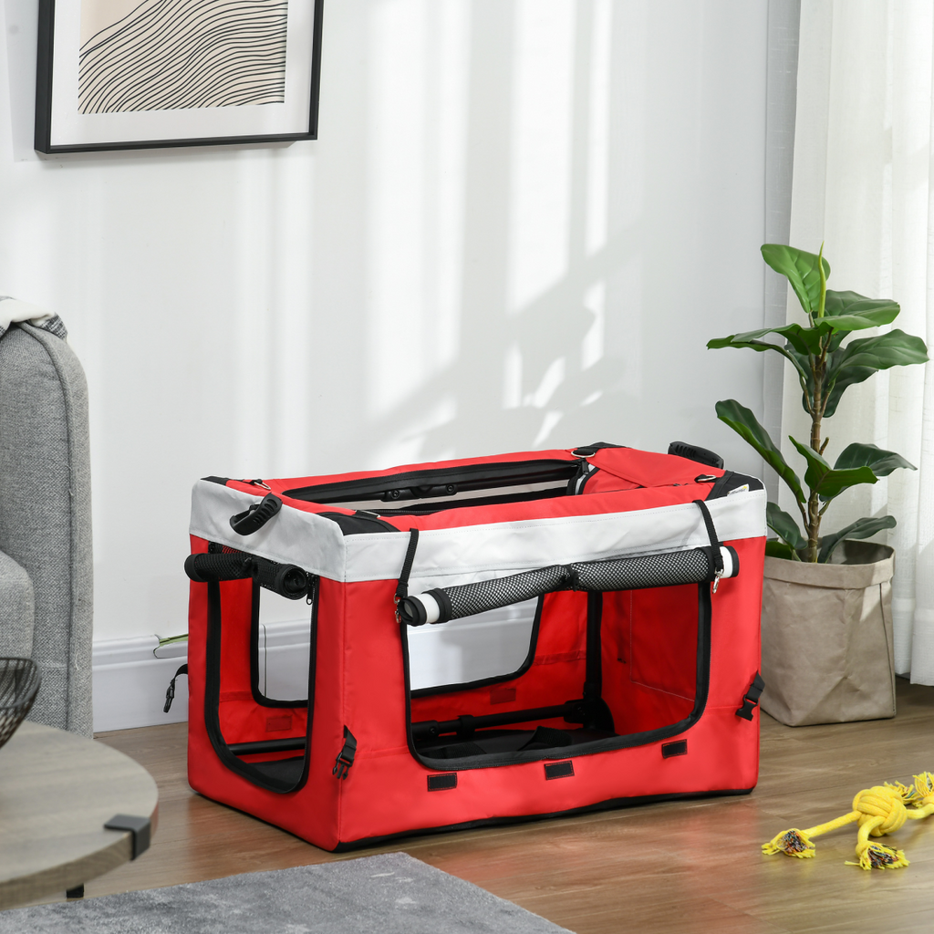Pawffin Foldable Pet Stroller w/ Detachable Carrier, Soft Padding - Red