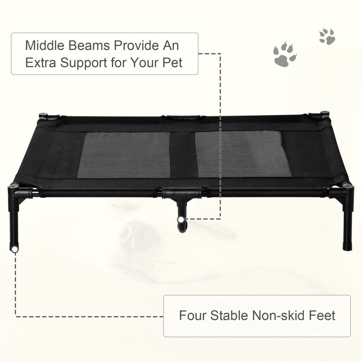 Pawffin Elevated Pet Cot — Black