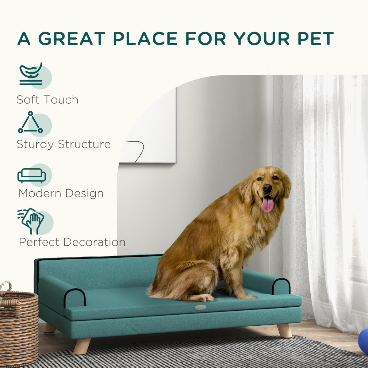 Pawffin Dog Sofa w/ Legs, Water-Resistant Fabric for Large, Medium Dogs - Green