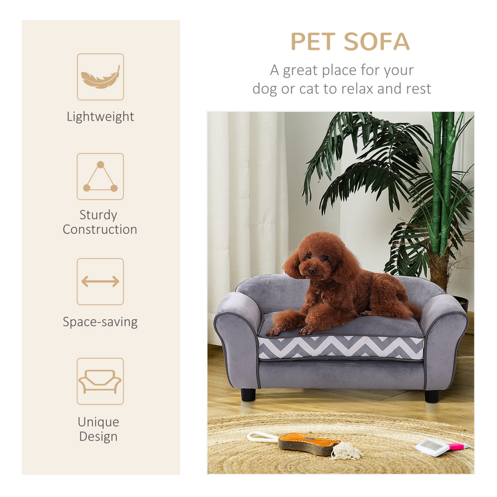 Pawffin Dog Sofa Cat Couch Bed for XS Dogs w/ Removable Sponge Cushion - Grey
