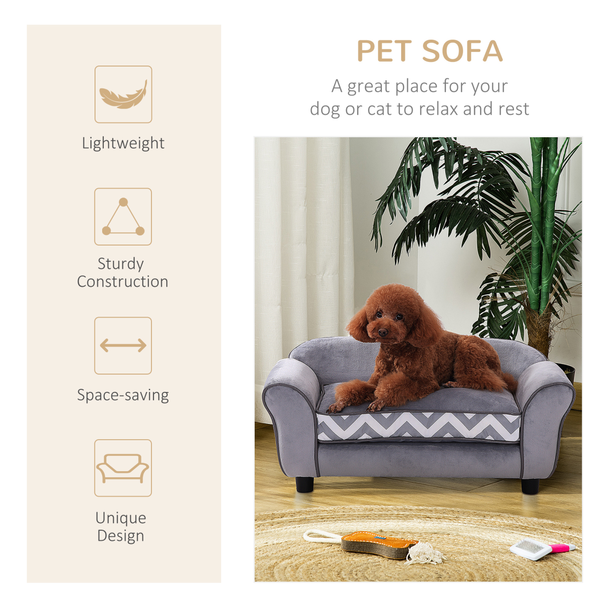 Pawffin Dog Sofa Cat Couch Bed for XS Dogs w/ Removable Sponge Cushion - Grey
