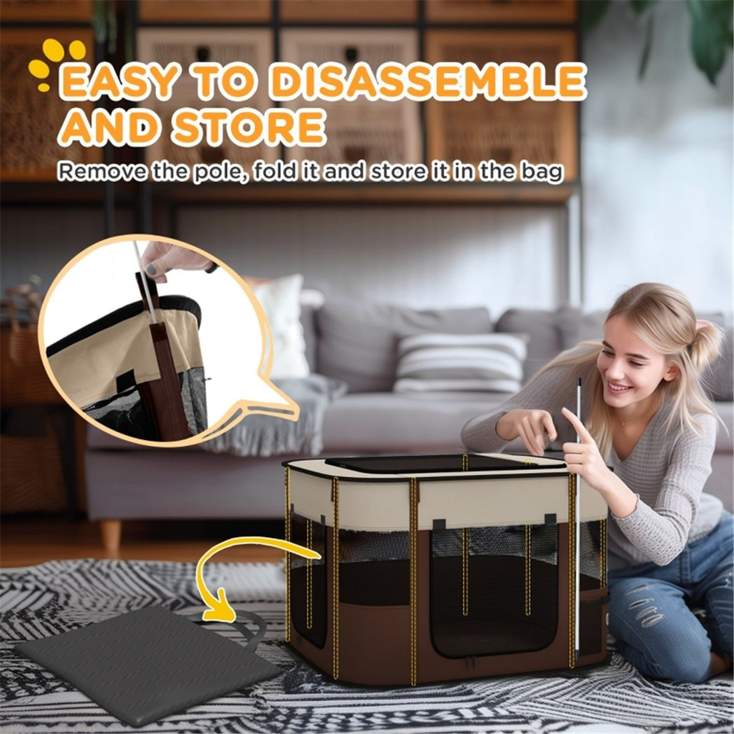 Pawffin Large Pet Playpen — Brown & Beige
