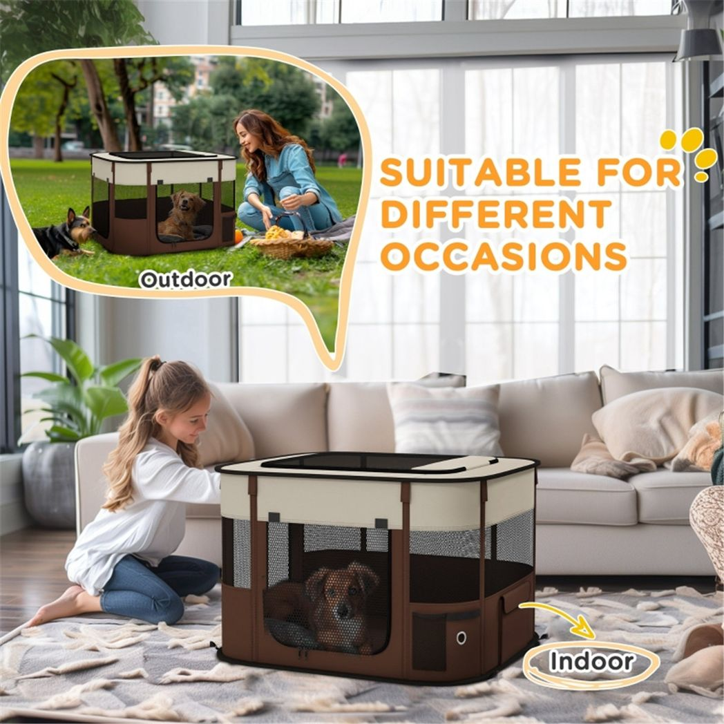 Pawffin Large Pet Playpen — Brown & Beige