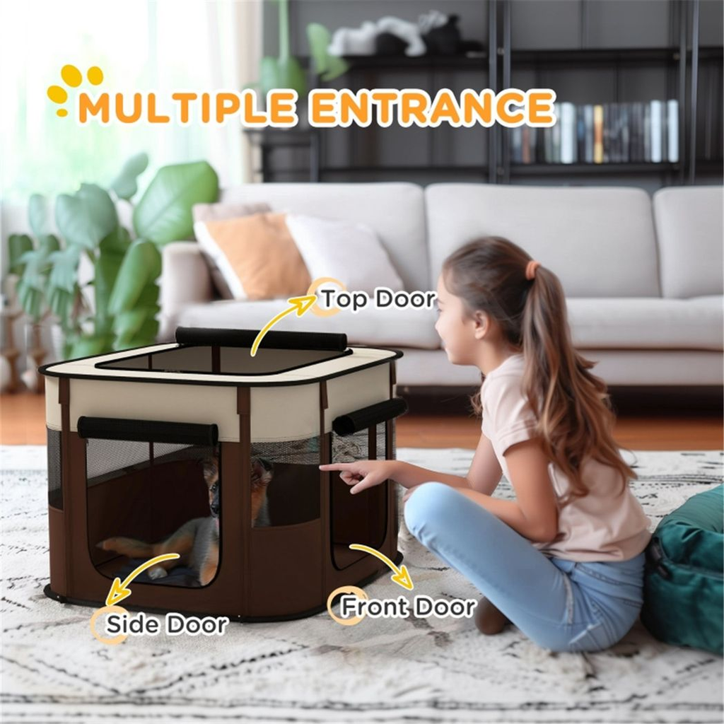 Pawffin Large Pet Playpen — Brown & Beige