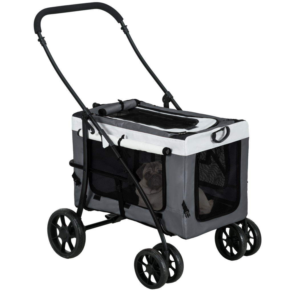 Pawffin Foldable Pet Stroller w/ Detachable Carrier, Soft Padding - Grey